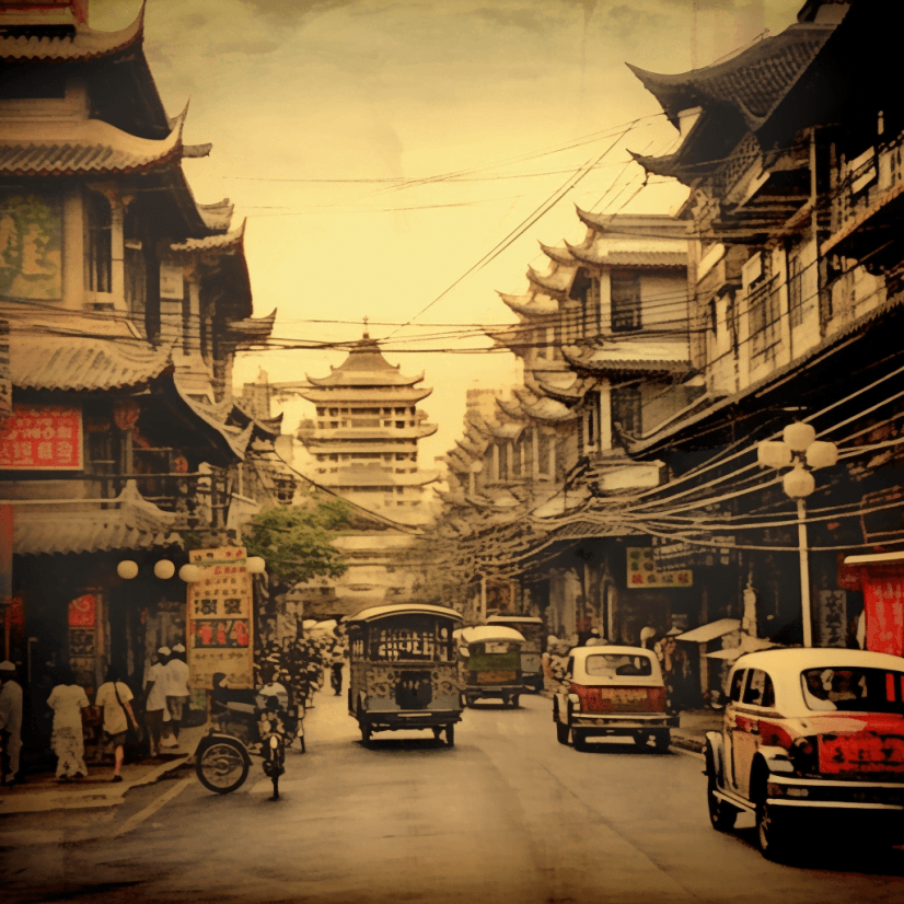 chinatown w Bangkoku zdjęcie stylizowane na stary styl