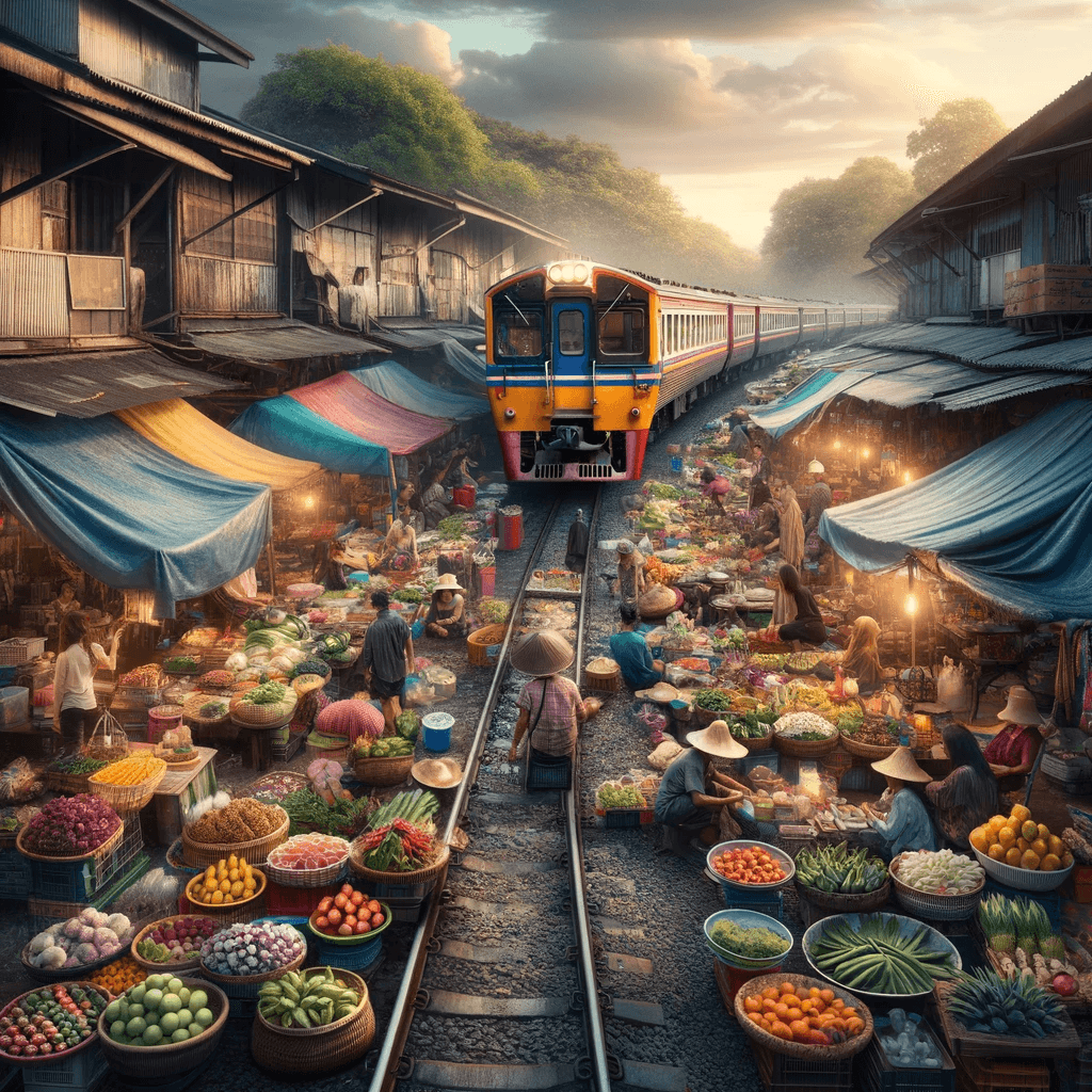 Zakupy z Adrenaliną: Targ na Torach w Bangkoku 3 pociąg jadący przez targowisko
