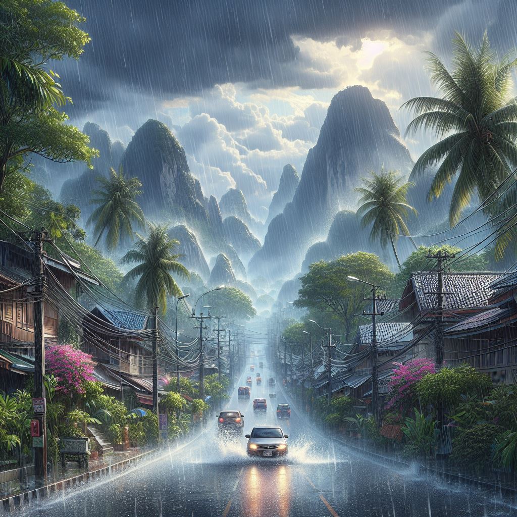 Pora deszczowa Tajlandia - kiedy jechać na co uważać? 1 deszcz w Tajlandii ulewa